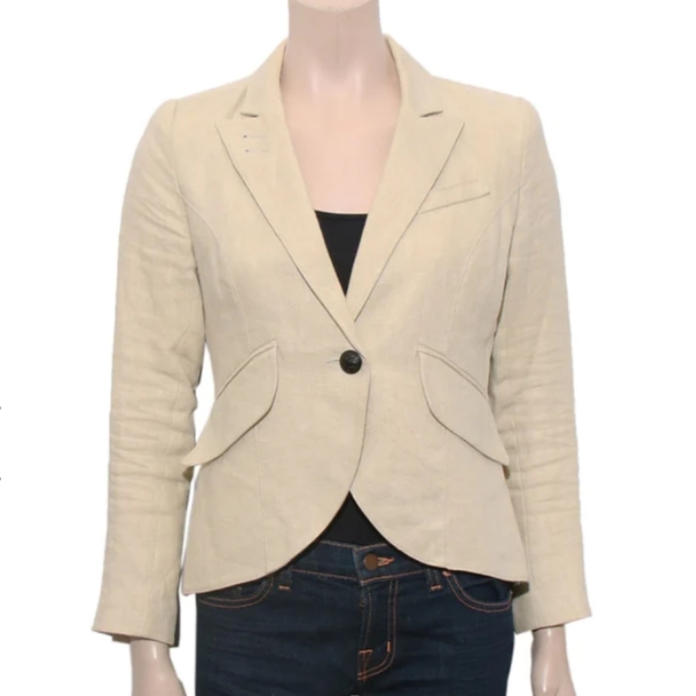 Smythe Linen Neutral Black Side Stripe Blazer